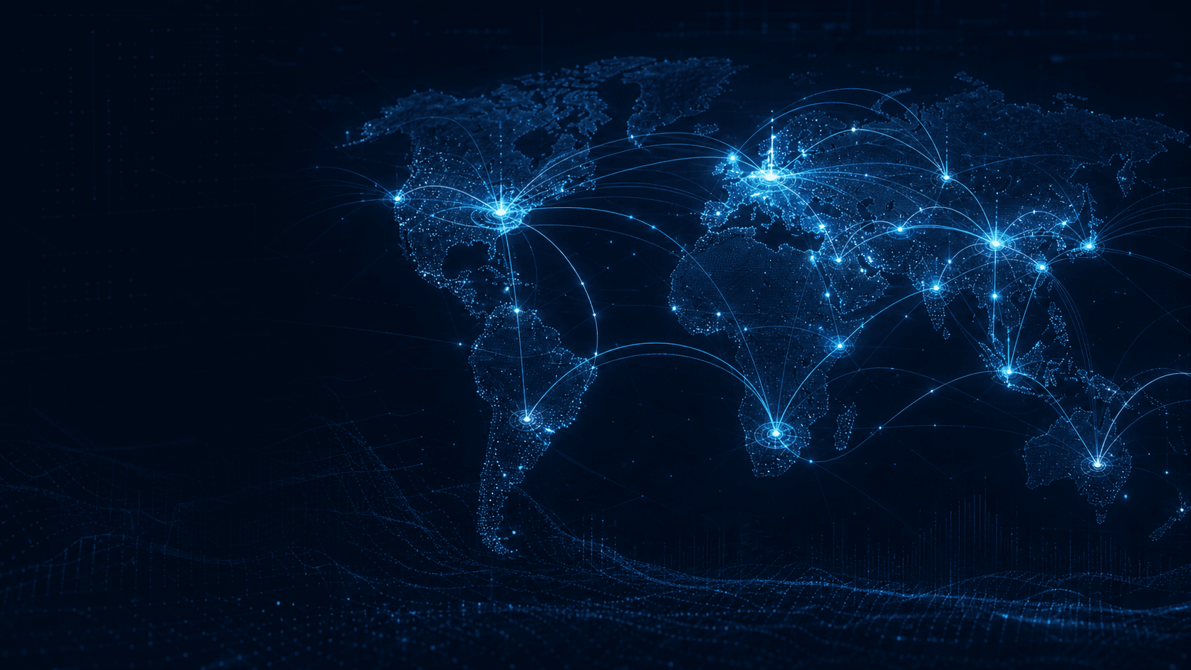 A modern network technology workspace with connected data points
